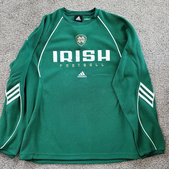 Adidas Green Clima Warm Notre Dame Fleece Sweatshirt size Small  Runs Big - Picture 1 of 9